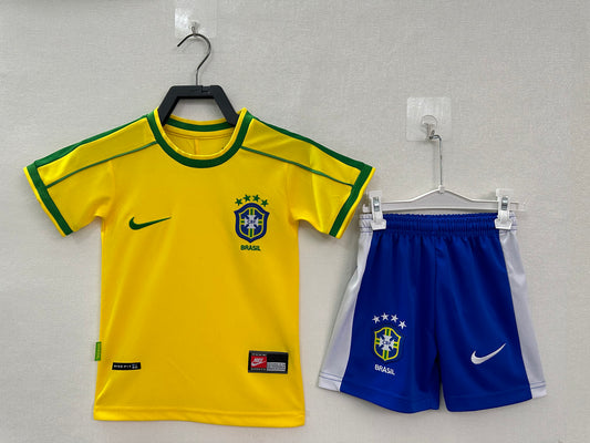 Brazil Home Retro Kids Jersey 1998